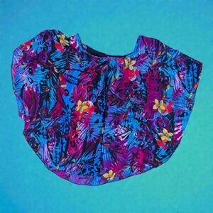 ROZ & ALI Plus Size 1X Floral Tropical Blouse Top- Blue, Purple, Red, Yellow